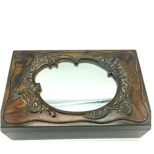 Vintage Lucite Mirrored Vanity Jewelry Trinket Box‎ Makeup Tortoiseshell